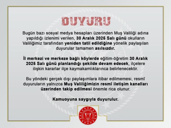 Muş’ta Okullar Yeniden Tatil mi? Resmi Açıklama Geldi