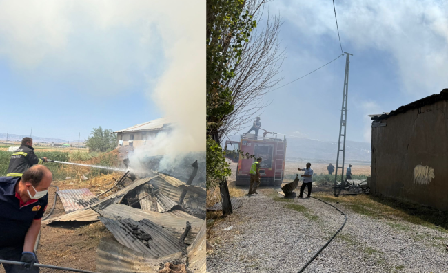 Muş’ta Ev ve Samanlık Yangını