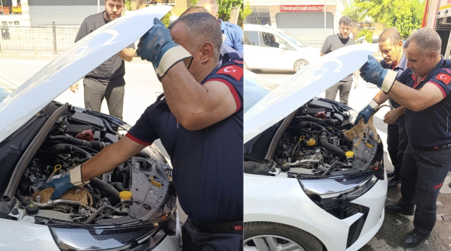 Araç Motoruna Sıkışan Yavru Kedi İtfaiye Ekiplerince Kurtarıldı