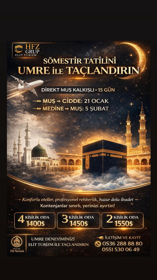 Sömestr tatilinde Umre’ye Muş’tan direkt uçuş kolaylığı